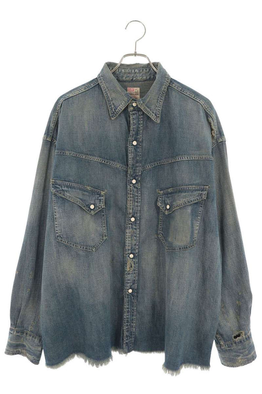 SAINT MICHAEL 23AW Washed Vintage Denim Shirt Blue Size L