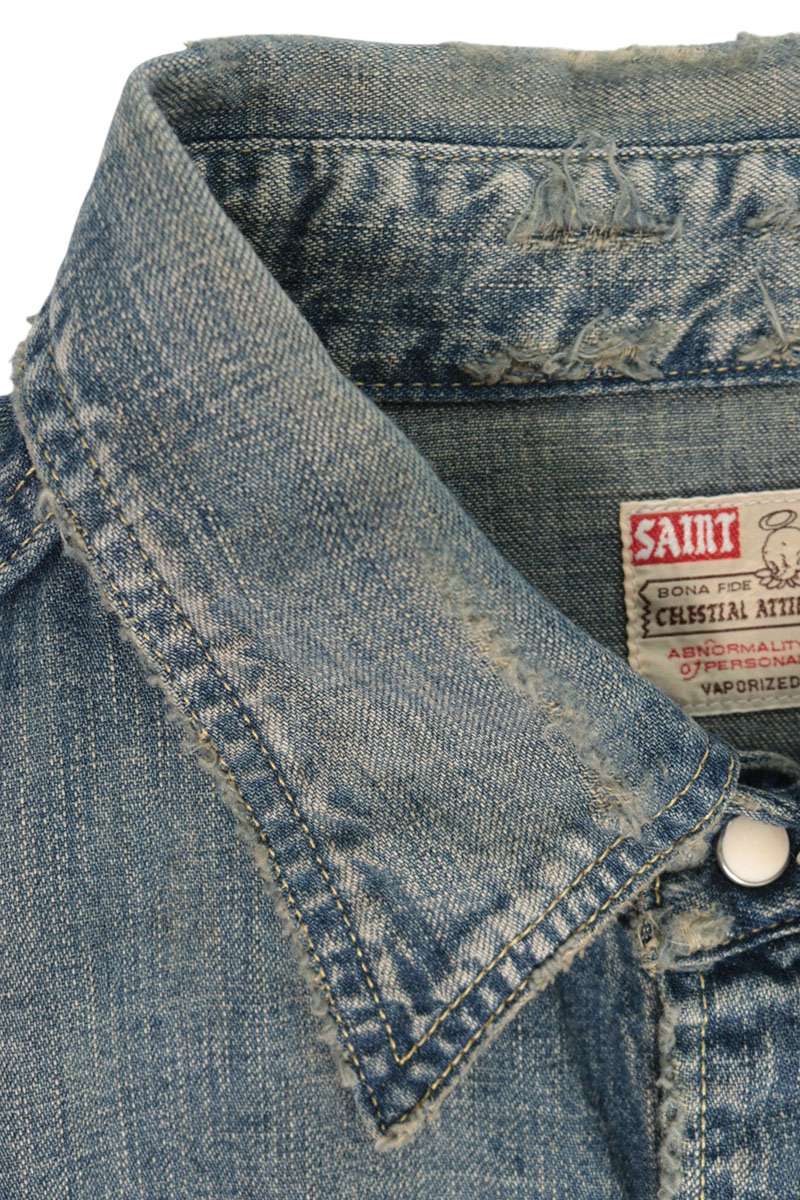 SAINT MICHAEL 23AW Washed Vintage Denim Shirt Blue Size L