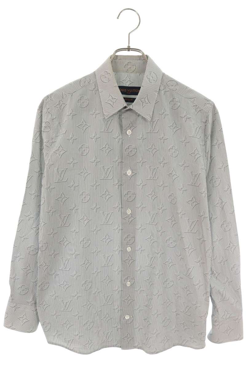 LOUISVUITTON Gray Monogram Stripe Long Sleeve Shirt Size S