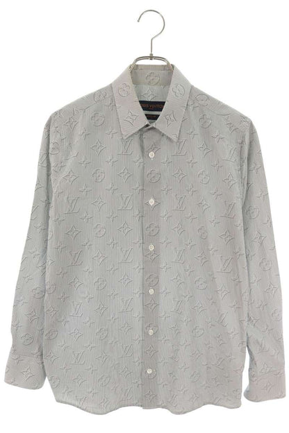 LOUISVUITTON Gray Monogram Stripe Long Sleeve Shirt Size S
