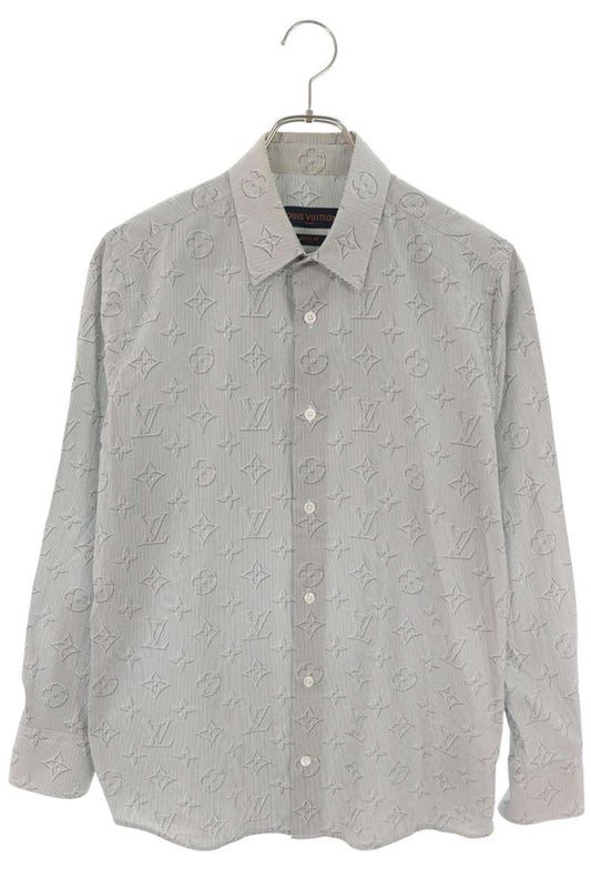 LOUISVUITTON Gray Monogram Stripe Long Sleeve Shirt Size S