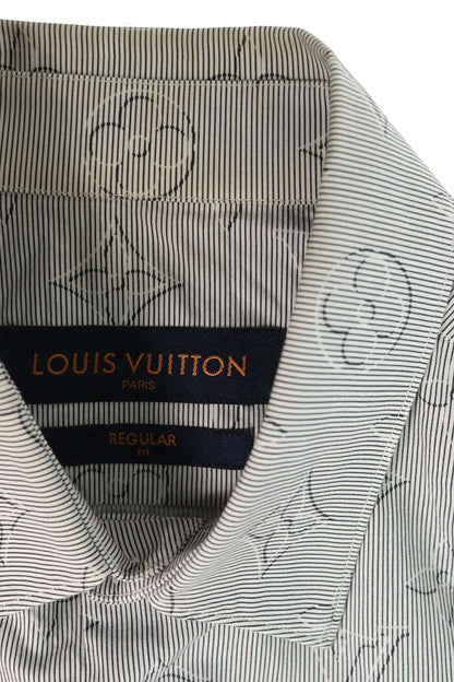 LOUISVUITTON Gray Monogram Stripe Long Sleeve Shirt Size S