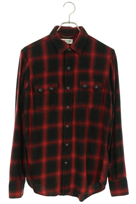 SAINT LAURENT PARIS Ombre Check Shirt Cotton Size XS