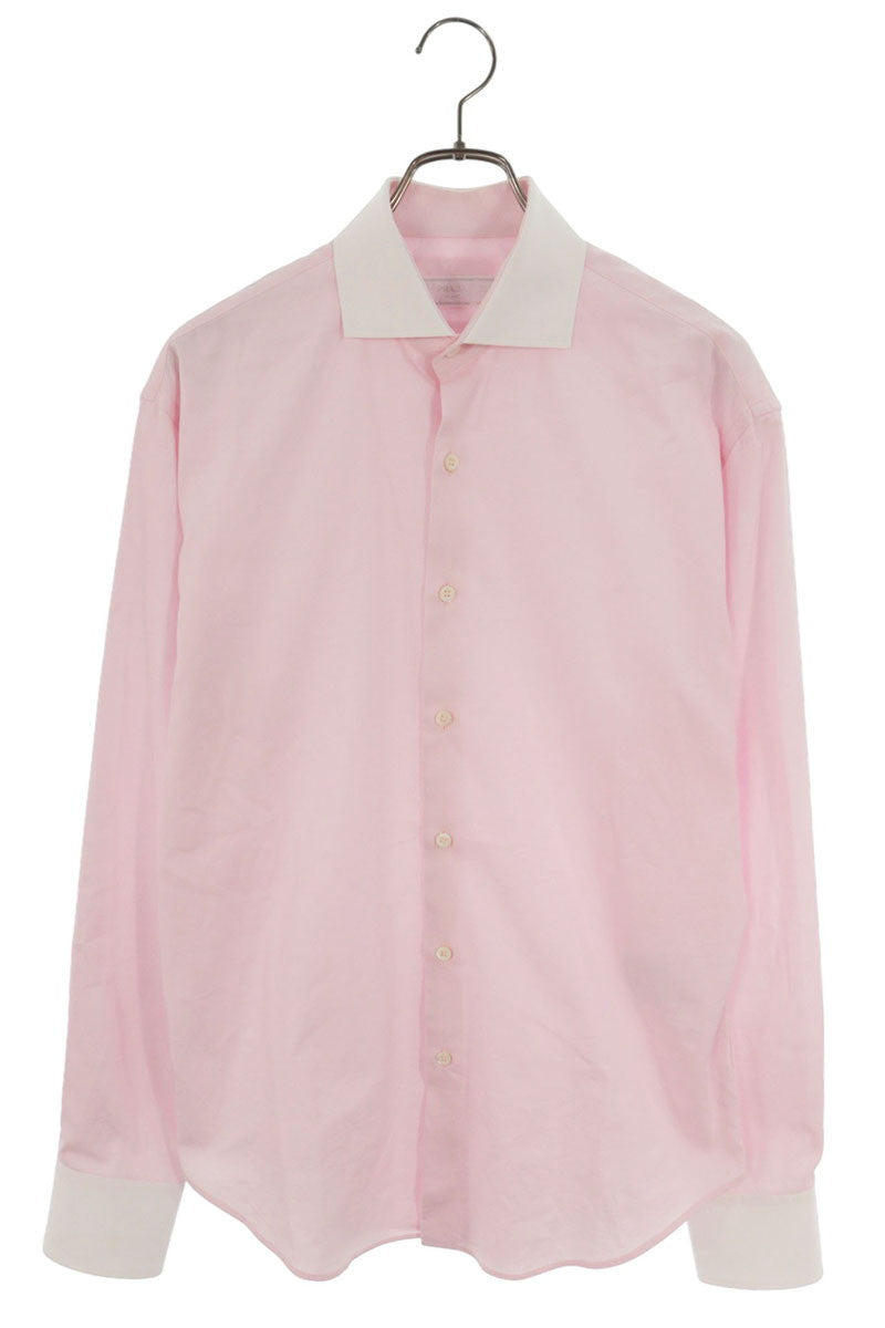 PRADA Triangle Logo Patch Oxford Shirt Pink/White Size M