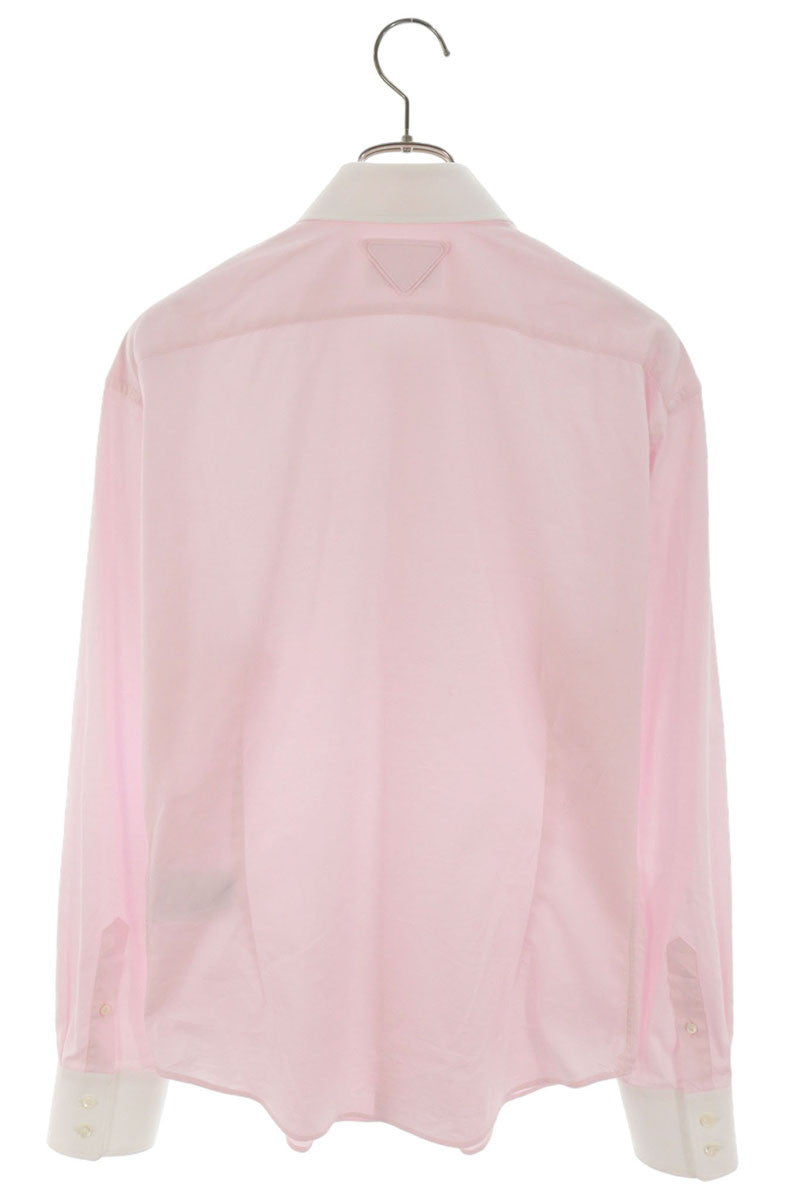 PRADA Triangle Logo Patch Oxford Shirt Pink/White Size M
