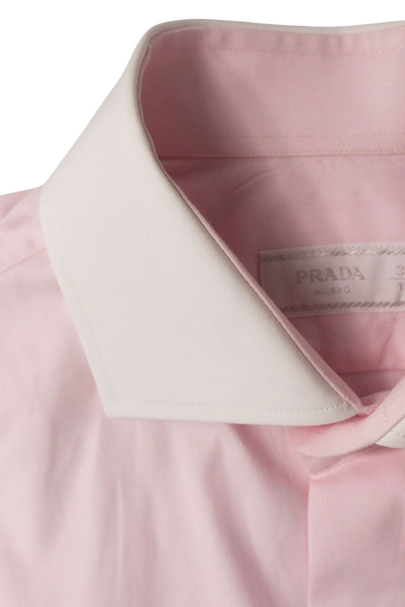 PRADA Triangle Logo Patch Oxford Shirt Pink/White Size M
