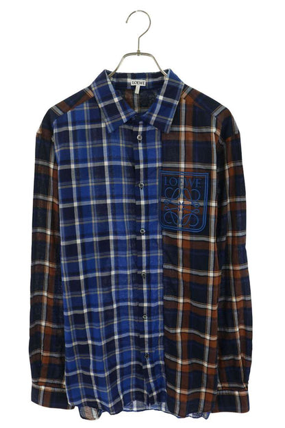 LOEWE 22SS Pocket Logo Patchwork Shirt Blue/Brown Size 41