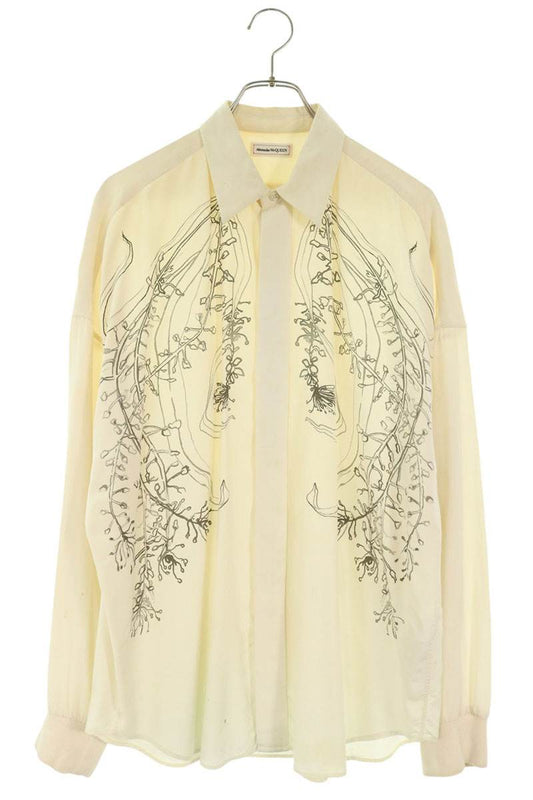 Alexander McQUEEN Silk Botanical Ribbed Sleeve Shirt Size 15