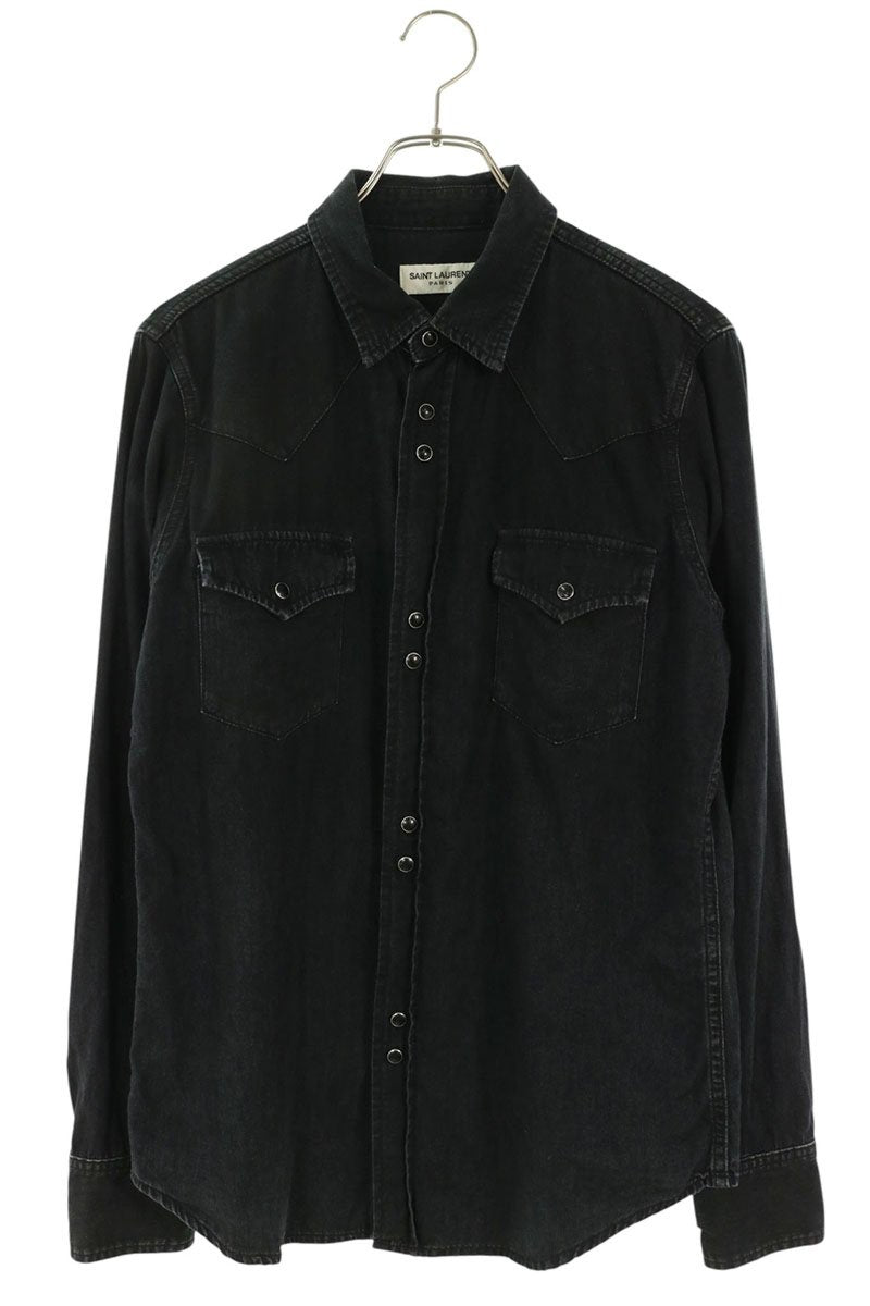 SAINT LAURENT PARIS Black Denim Western Shirt Size M
