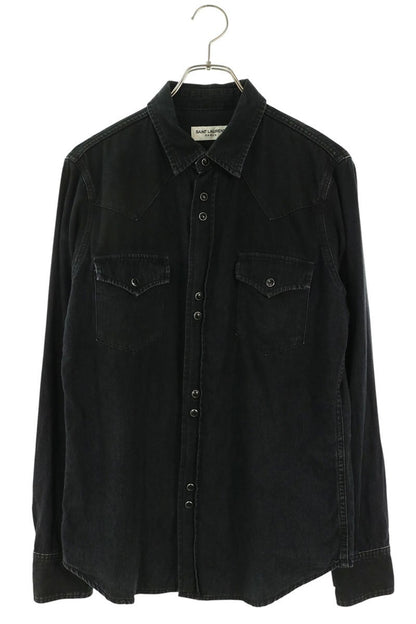 SAINT LAURENT PARIS Black Denim Western Shirt Size M