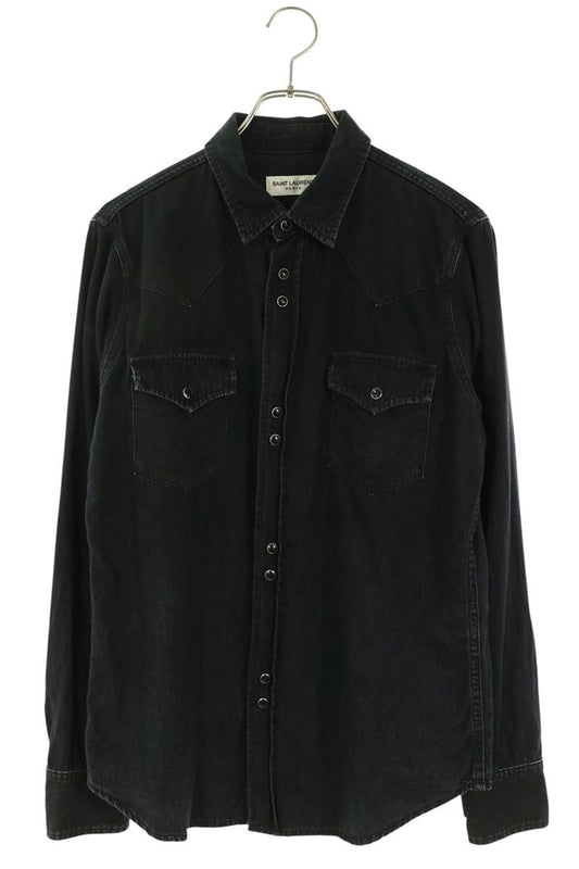 SAINT LAURENT PARIS Black Denim Western Shirt Size M