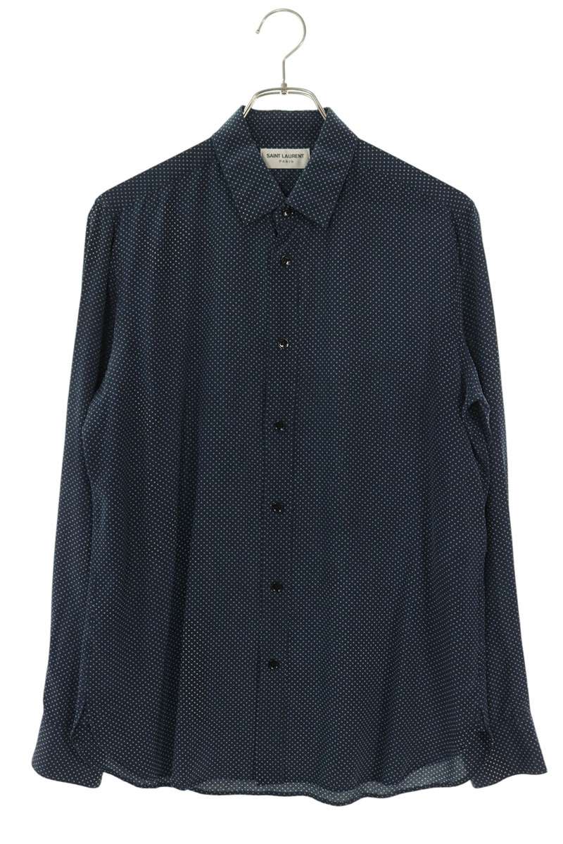 SAINT LAURENT PARIS Microdot Silk Long Sleeve Shirt Size S