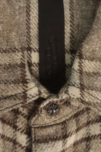 Chrome Hearts Khaki Cross Ball Button Check Shirt Size L