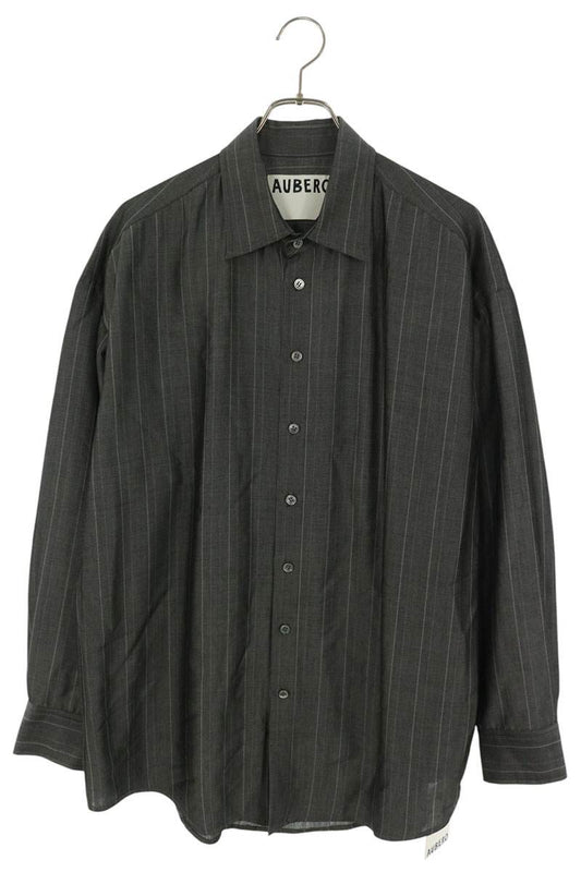 AUBERO Gray Rayon Wool Stripe Long Sleeve Shirt Size S