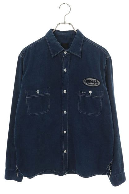 TENDERLOIN Patch Long Sleeve Shirt Blue Size L