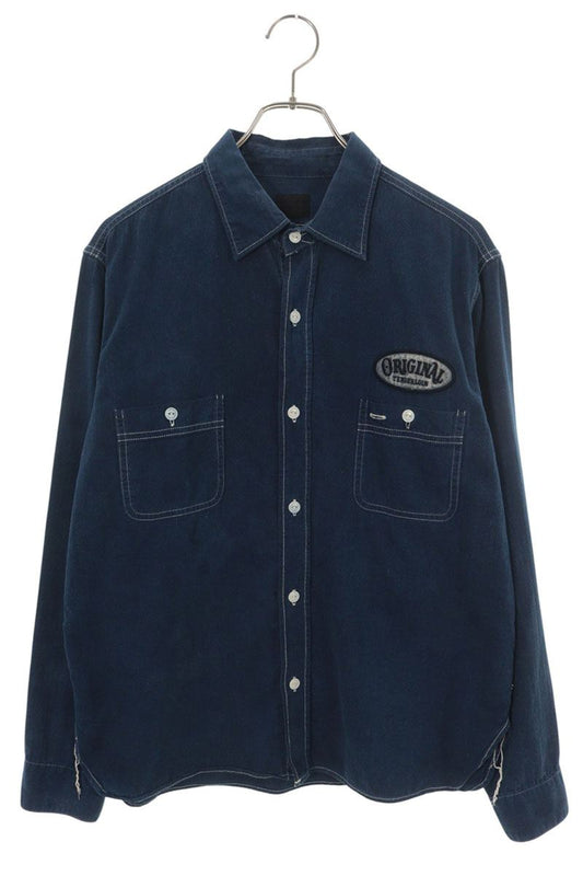TENDERLOIN Patch Long Sleeve Shirt Blue Size L