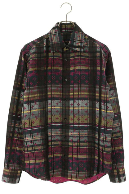 LOUISVUITTON 21SS Monogram Check Silk Sleeve Shirt Size S