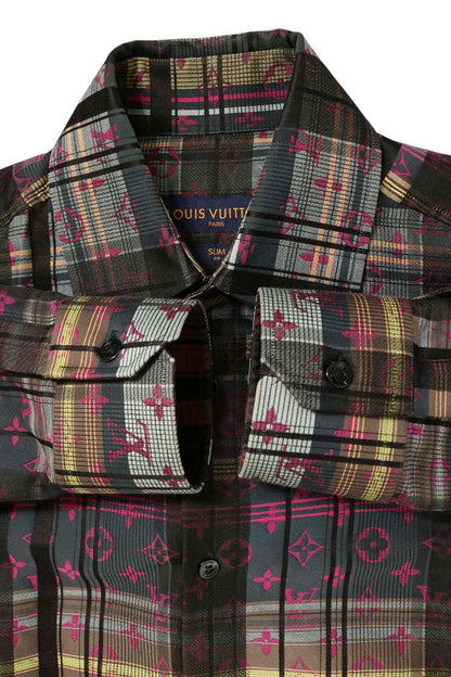 LOUISVUITTON 21SS Monogram Check Silk Sleeve Shirt Size S