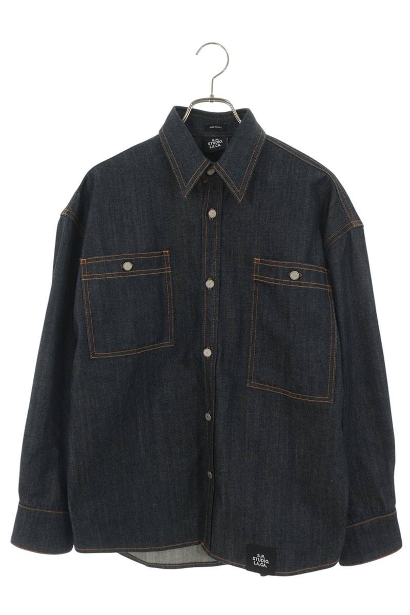 S.R. STUDIO Raw Denim Long Sleeve Shirt Blue Size XS