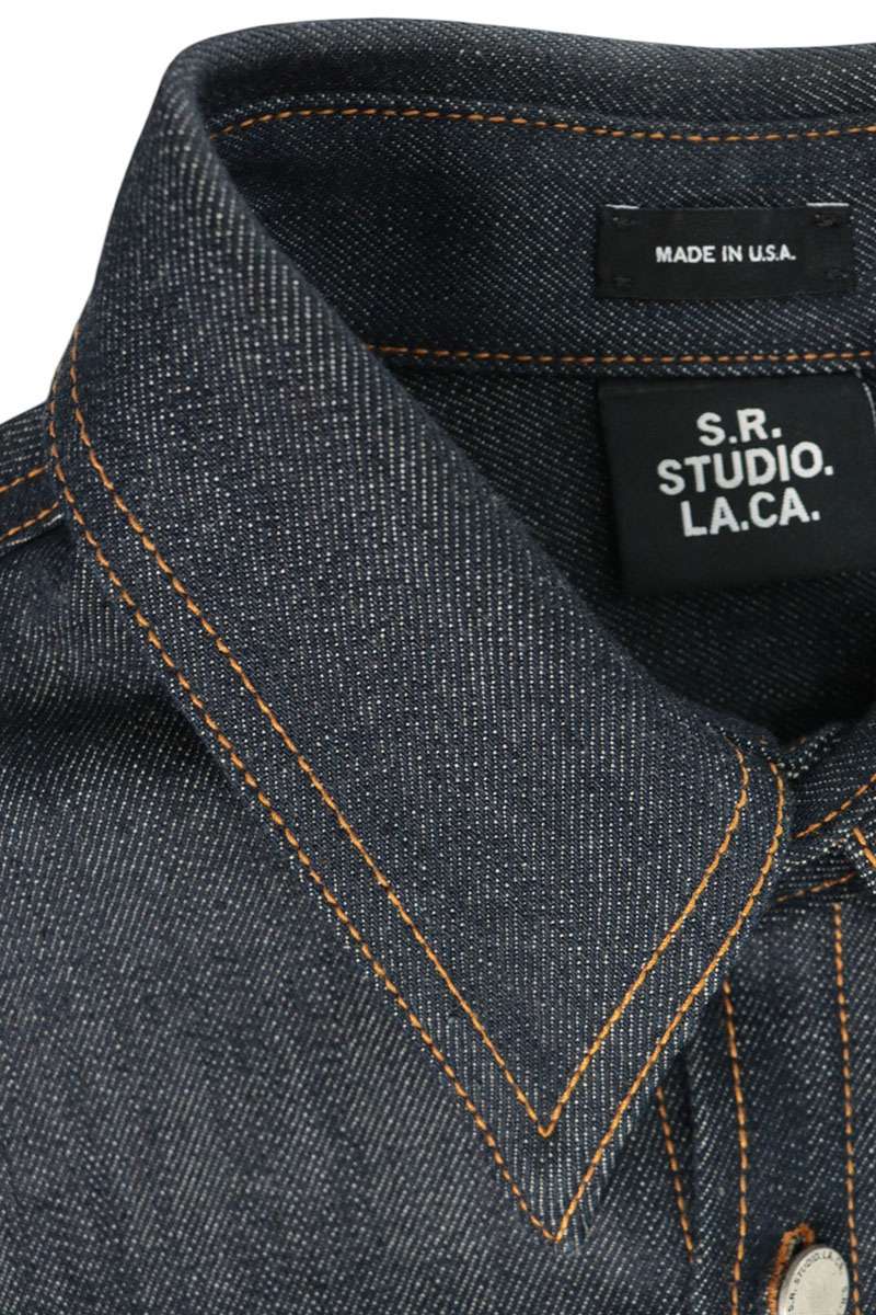 S.R. STUDIO Raw Denim Long Sleeve Shirt Blue Size XS