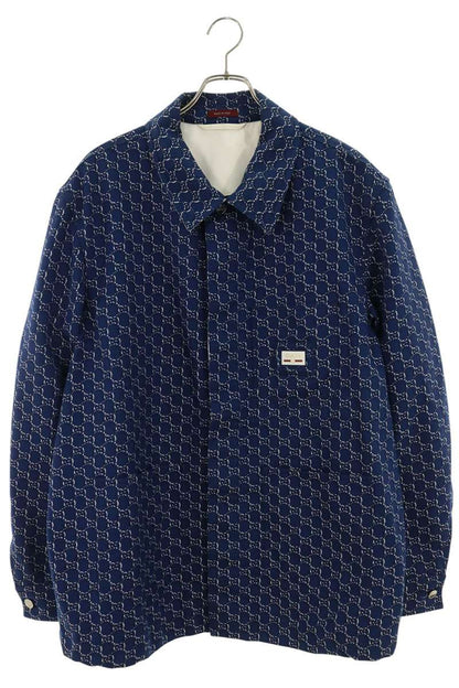 GUCCI GG Jacquard Long Sleeve Shirt Blue Size 50