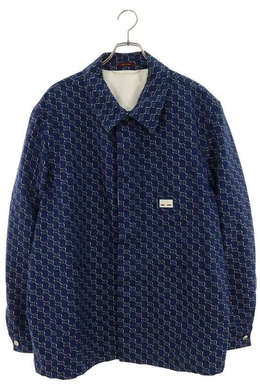 GUCCI GG Jacquard Long Sleeve Shirt Blue Size 50