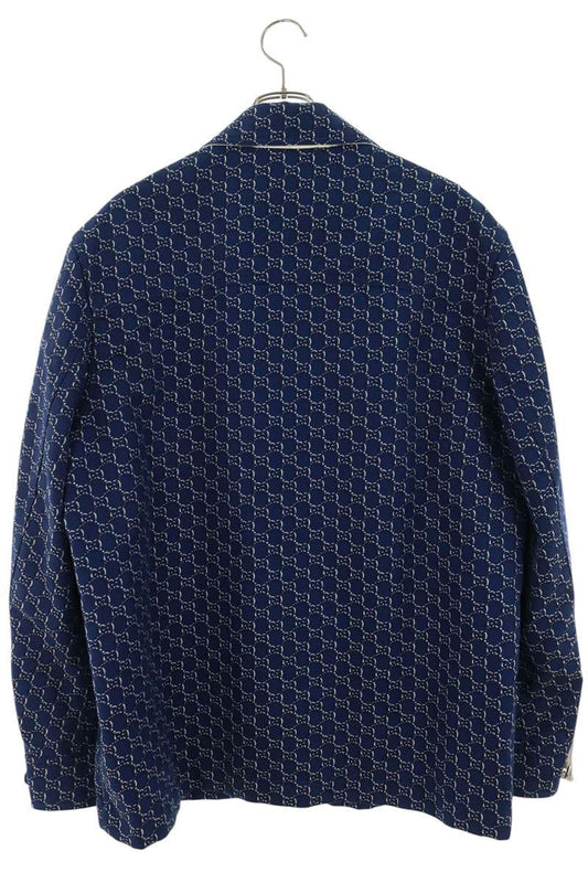 GUCCI GG Jacquard Long Sleeve Shirt Blue Size 50