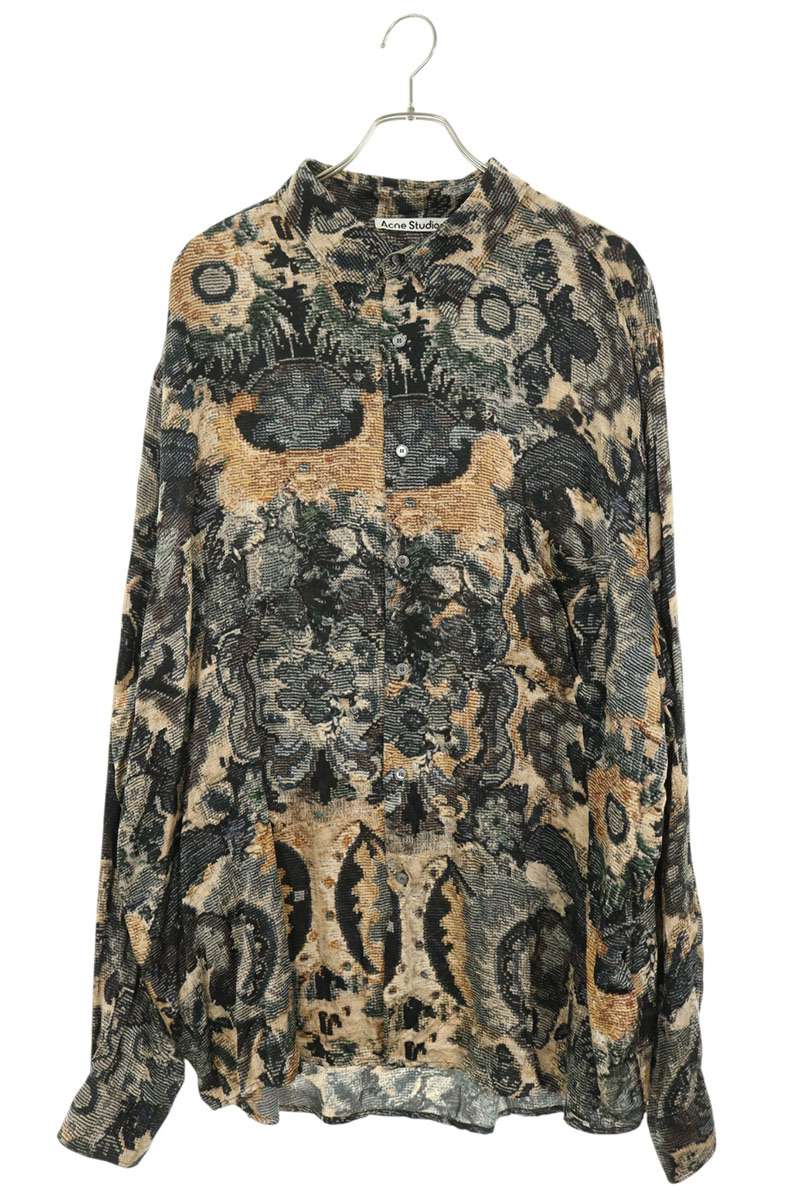 ACNE STUDIOS All-Over Print Rayon Shirt Navy/Beige Size 54