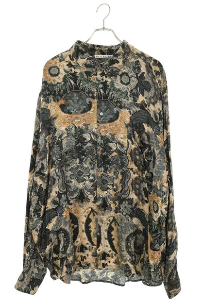 ACNE STUDIOS All-Over Print Rayon Shirt Navy/Beige Size 54