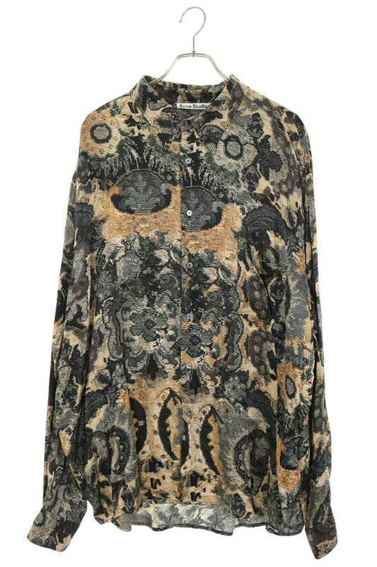 ACNE STUDIOS All-Over Print Rayon Shirt Navy/Beige Size 54