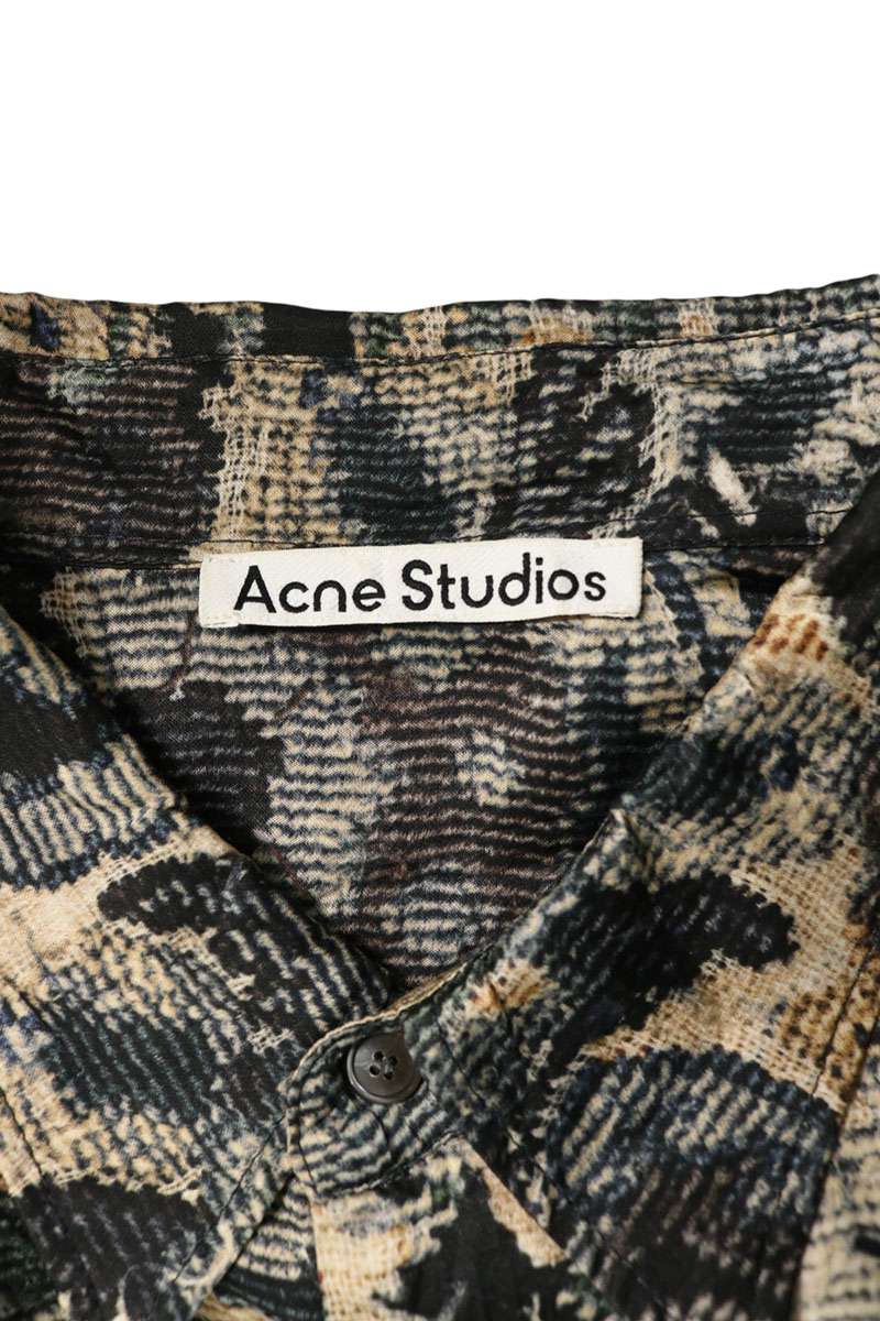 ACNE STUDIOS All-Over Print Rayon Shirt Navy/Beige Size 54