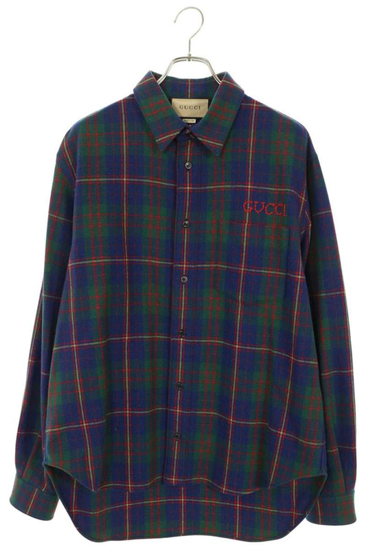 GUCCI Wool Blend Check Shirt Green Size 48
