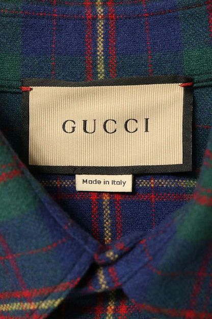 GUCCI Wool Blend Check Shirt Green Size 48