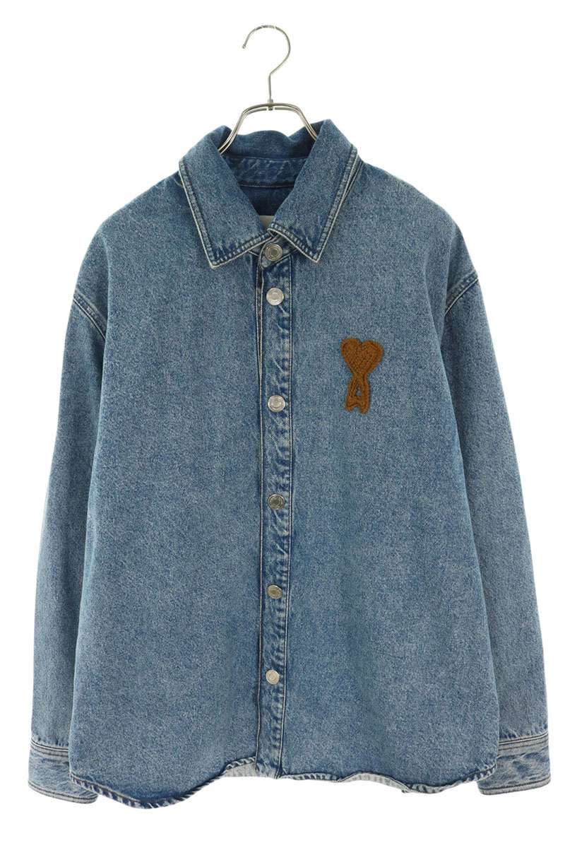 AMI Heart Embroidered Oversized Denim Shirt Size L