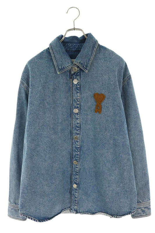 AMI Heart Embroidered Oversized Denim Shirt Size L