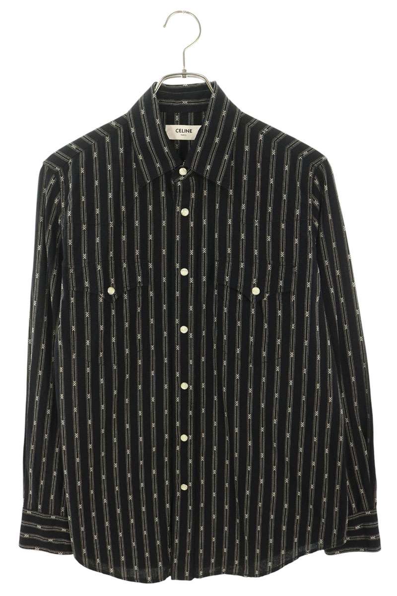 CELINE Triomphe Western Long Shirt Black/White Size XS