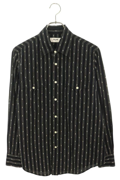 CELINE Triomphe Western Long Shirt Black/White Size XS