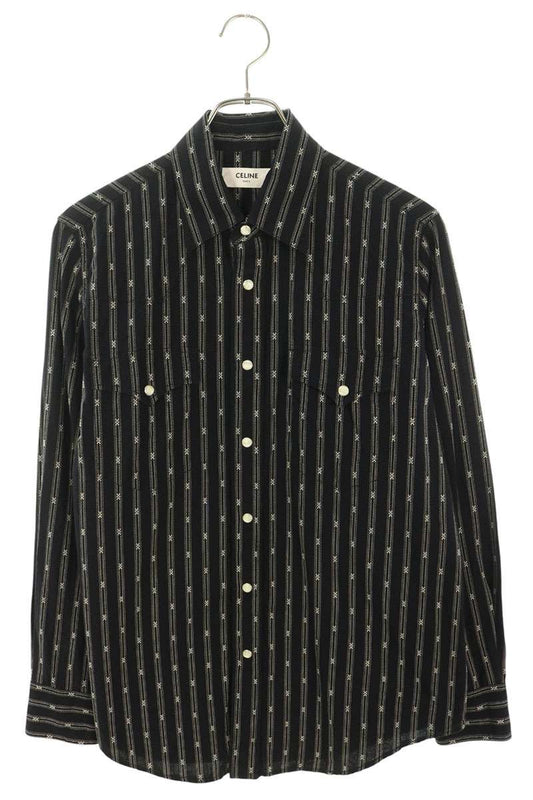 CELINE Triomphe Western Long Shirt Black/White Size XS