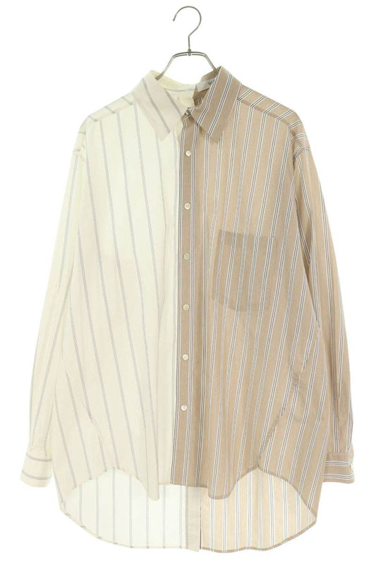 UJOH Cotton Stripe Long Sleeve Shirt White/Beige Size 2