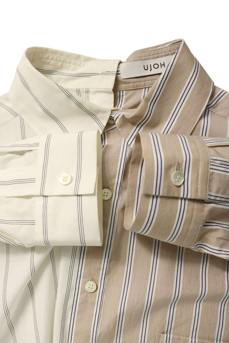 UJOH Cotton Stripe Long Sleeve Shirt White/Beige Size 2