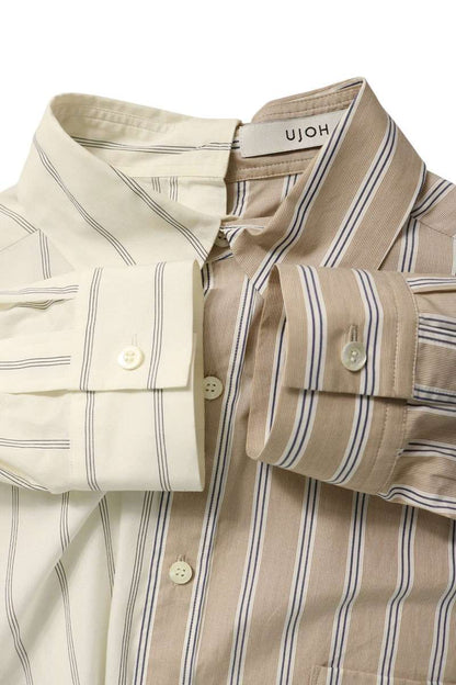 UJOH Cotton Stripe Long Sleeve Shirt White/Beige Size 2