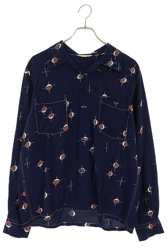 At Last & Co All-Over Print Long Sleeve Shirt Navy Size 15