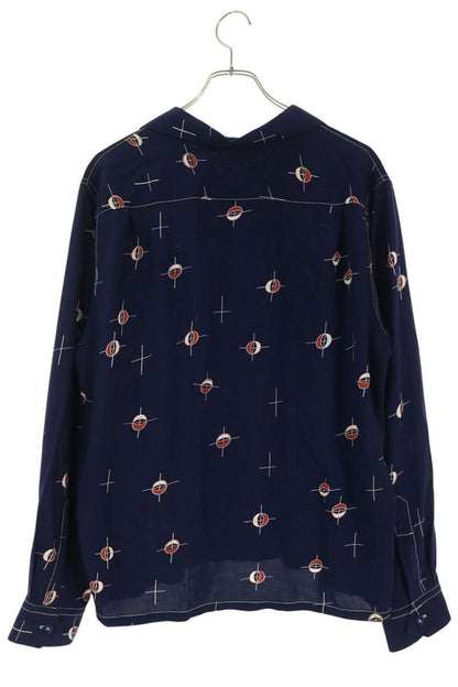 At Last & Co All-Over Print Long Sleeve Shirt Navy Size 15