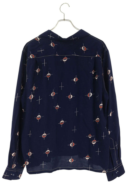 At Last & Co All-Over Print Long Sleeve Shirt Navy Size 15