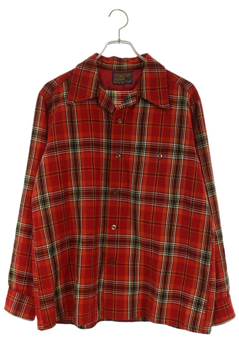 PENDLETON Ombre Check Wool Long Sleeve Shirt Red Size L