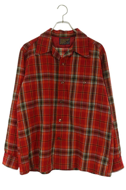 PENDLETON Ombre Check Wool Long Sleeve Shirt Red Size L