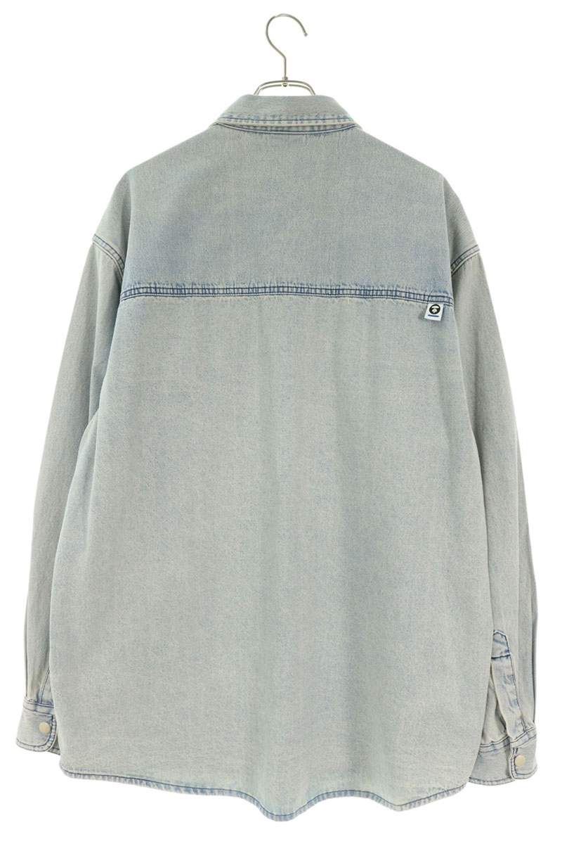 A BATHING APE Logo Patch Cotton Long Shirt Indigo Size L