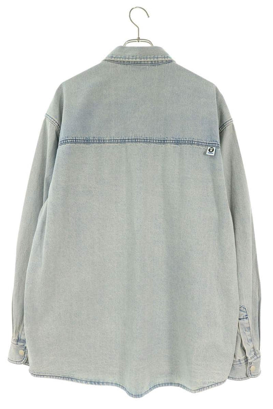A BATHING APE Logo Patch Cotton Long Shirt Indigo Size L