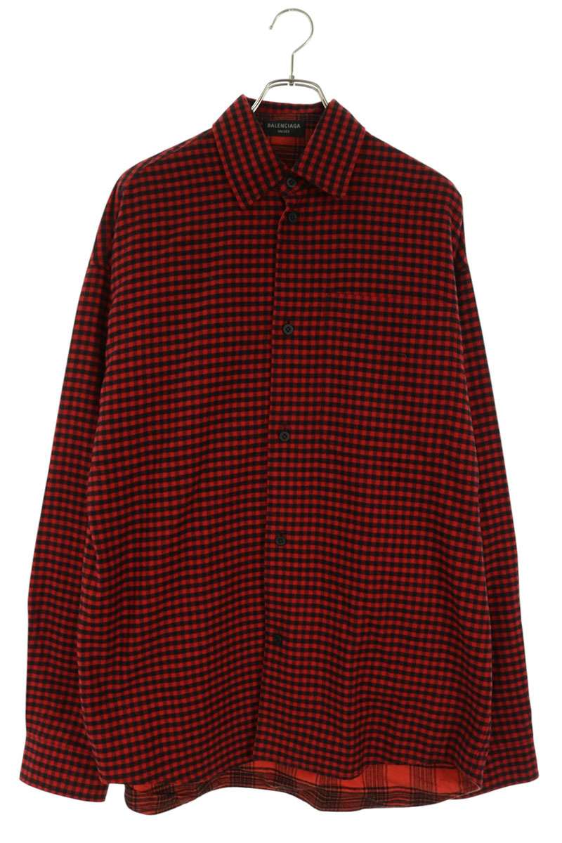 BALENCIAGA Check Reversible Long Shirt Red/Black Size XXS