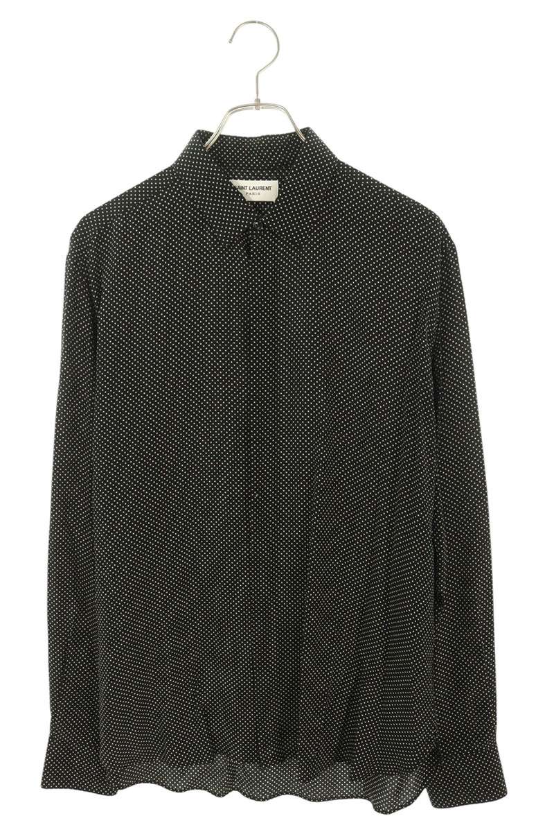 SAINT LAURENT PARIS Dot Pattern Silk Shirt Black Size L